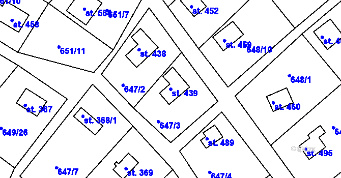 Parcela st. 439 v KÚ Řetová, Katastrální mapa