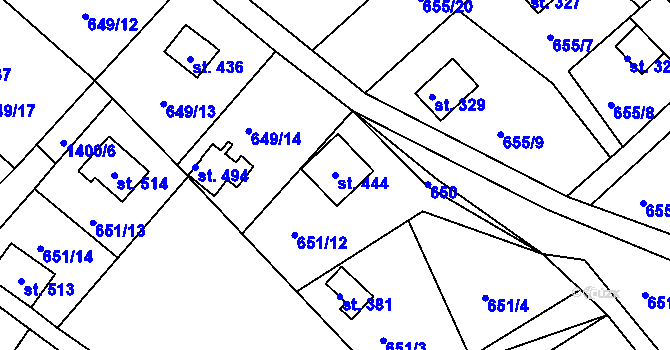 Parcela st. 444 v KÚ Řetová, Katastrální mapa