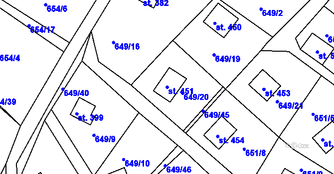 Parcela st. 451 v KÚ Řetová, Katastrální mapa