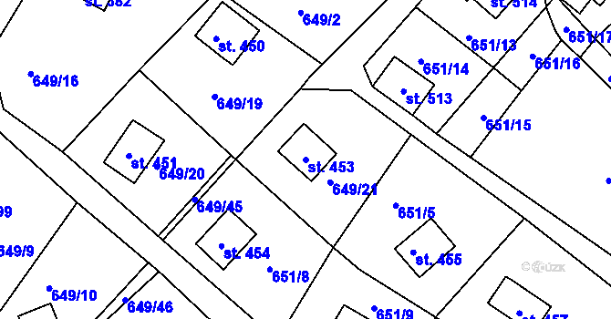 Parcela st. 453 v KÚ Řetová, Katastrální mapa