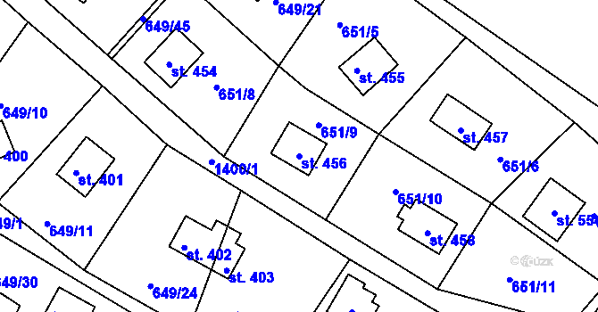 Parcela st. 456 v KÚ Řetová, Katastrální mapa