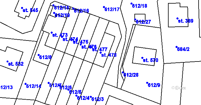 Parcela st. 478 v KÚ Řetová, Katastrální mapa