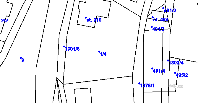 Parcela st. 1/4 v KÚ Řetová, Katastrální mapa