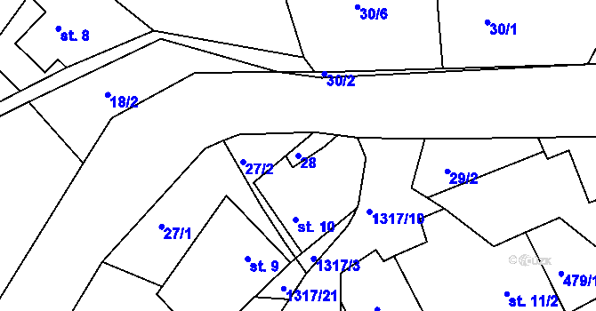 Parcela st. 28 v KÚ Řetová, Katastrální mapa