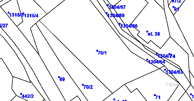 Parcela st. 70/1 v KÚ Řetová, Katastrální mapa