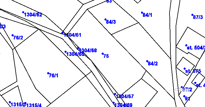 Parcela st. 75 v KÚ Řetová, Katastrální mapa