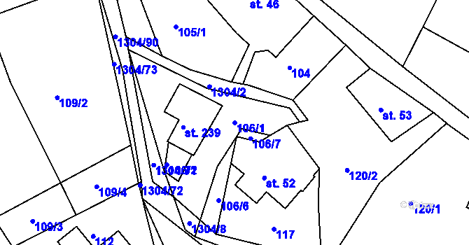 Parcela st. 106/1 v KÚ Řetová, Katastrální mapa