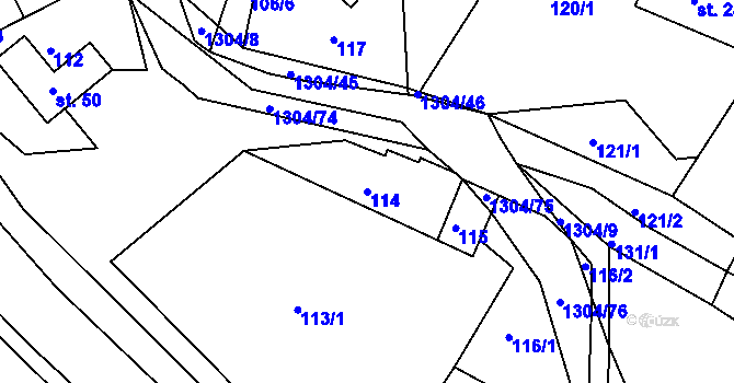 Parcela st. 114 v KÚ Řetová, Katastrální mapa