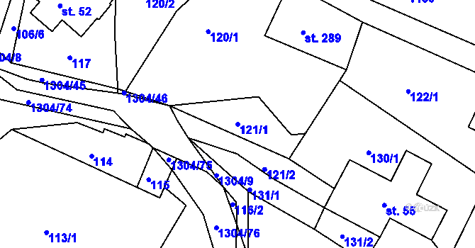 Parcela st. 121/1 v KÚ Řetová, Katastrální mapa
