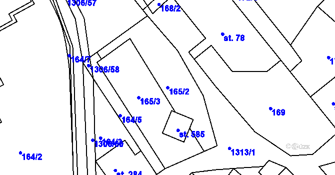 Parcela st. 165/2 v KÚ Řetová, Katastrální mapa