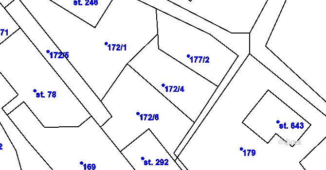 Parcela st. 172/4 v KÚ Řetová, Katastrální mapa