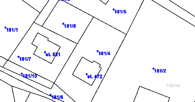 Parcela st. 181/4 v KÚ Řetová, Katastrální mapa