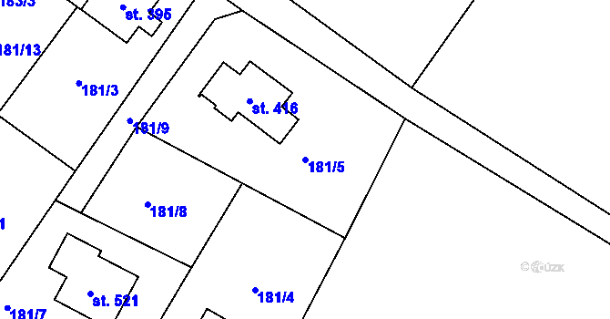 Parcela st. 181/5 v KÚ Řetová, Katastrální mapa