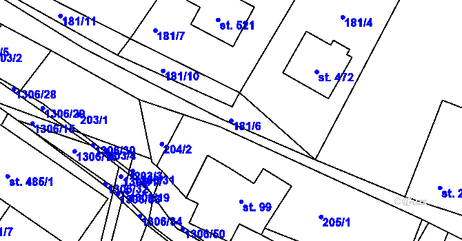 Parcela st. 181/6 v KÚ Řetová, Katastrální mapa
