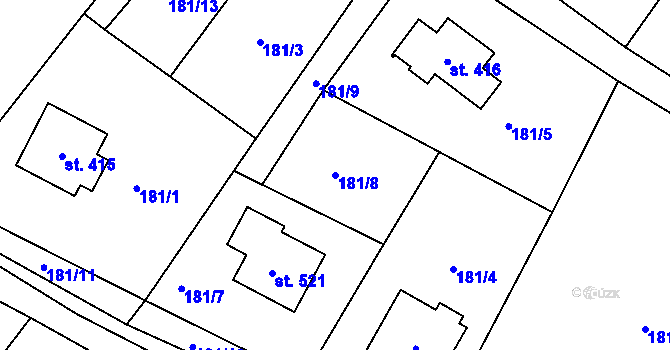 Parcela st. 181/8 v KÚ Řetová, Katastrální mapa