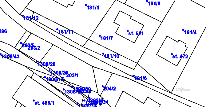 Parcela st. 181/10 v KÚ Řetová, Katastrální mapa