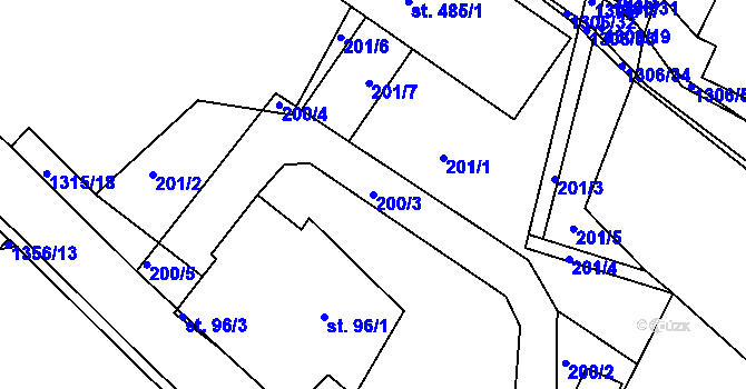 Parcela st. 200/3 v KÚ Řetová, Katastrální mapa