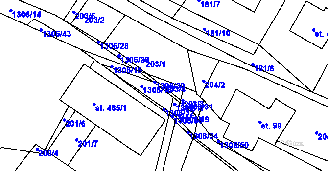 Parcela st. 203/4 v KÚ Řetová, Katastrální mapa