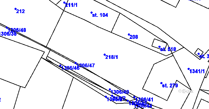 Parcela st. 218/1 v KÚ Řetová, Katastrální mapa