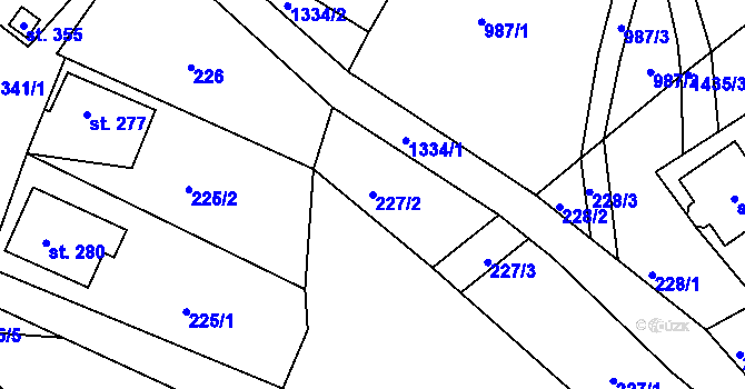 Parcela st. 227/2 v KÚ Řetová, Katastrální mapa