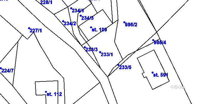 Parcela st. 233/1 v KÚ Řetová, Katastrální mapa