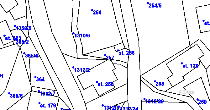 Parcela st. 257 v KÚ Řetová, Katastrální mapa