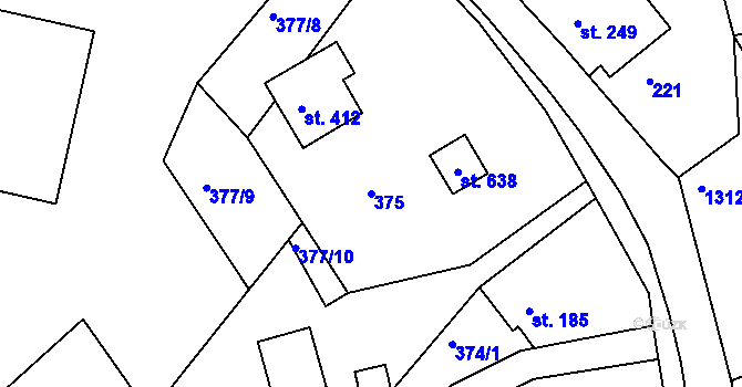 Parcela st. 375 v KÚ Řetová, Katastrální mapa