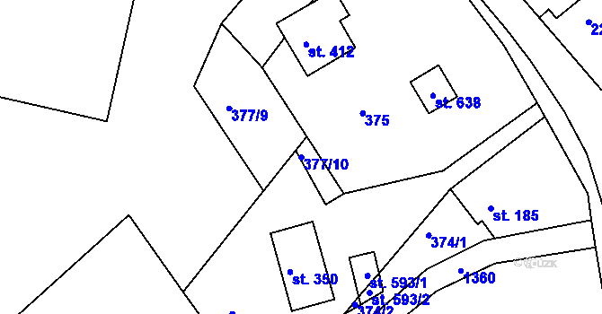 Parcela st. 377/10 v KÚ Řetová, Katastrální mapa