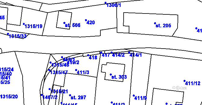 Parcela st. 417 v KÚ Řetová, Katastrální mapa