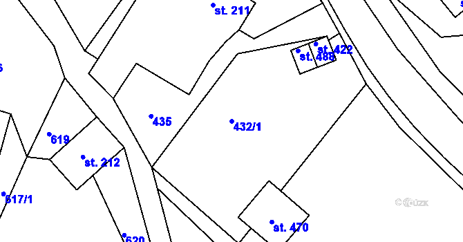 Parcela st. 432/1 v KÚ Řetová, Katastrální mapa