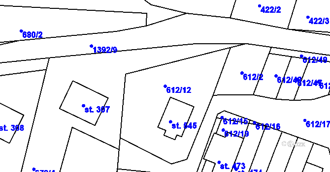 Parcela st. 612/12 v KÚ Řetová, Katastrální mapa
