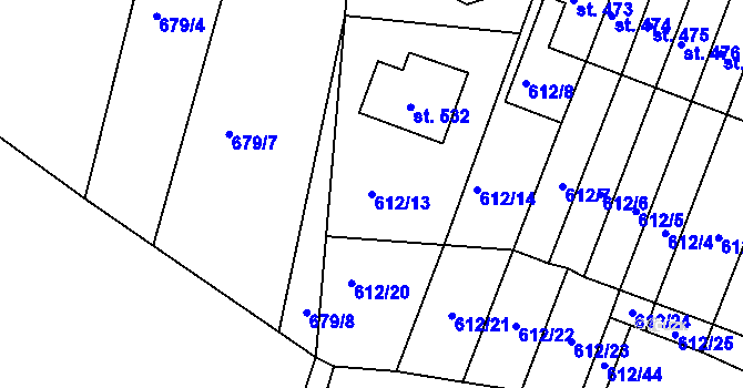 Parcela st. 612/13 v KÚ Řetová, Katastrální mapa