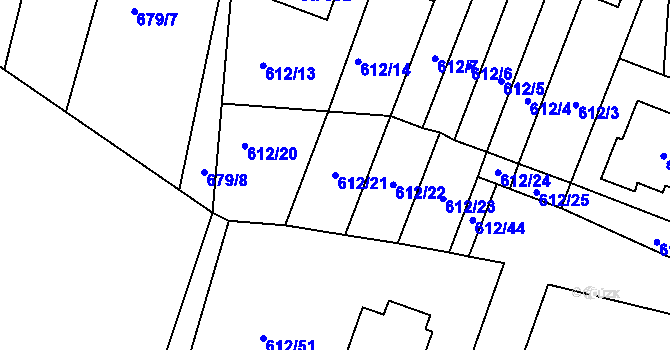 Parcela st. 612/21 v KÚ Řetová, Katastrální mapa