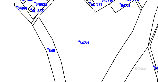 Parcela st. 647/1 v KÚ Řetová, Katastrální mapa