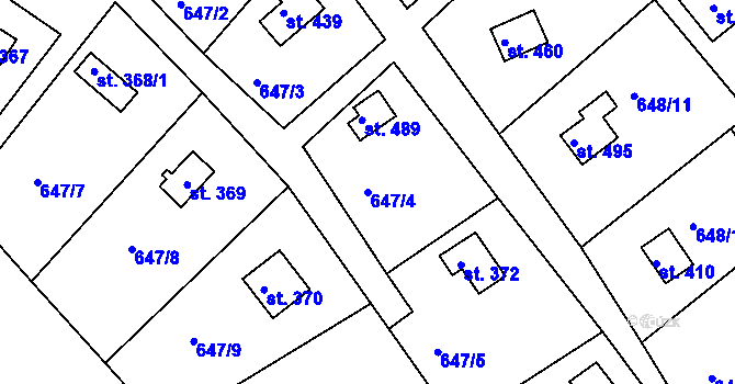 Parcela st. 647/4 v KÚ Řetová, Katastrální mapa