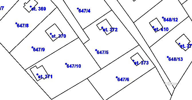Parcela st. 647/5 v KÚ Řetová, Katastrální mapa