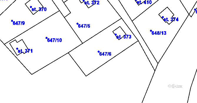 Parcela st. 647/6 v KÚ Řetová, Katastrální mapa