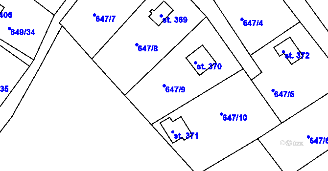 Parcela st. 647/9 v KÚ Řetová, Katastrální mapa