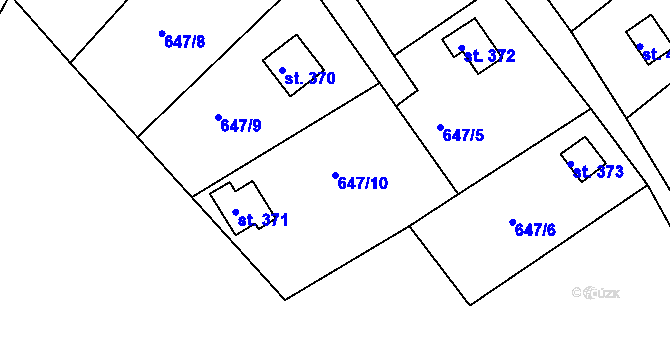 Parcela st. 647/10 v KÚ Řetová, Katastrální mapa