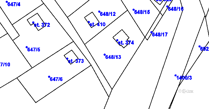 Parcela st. 648/13 v KÚ Řetová, Katastrální mapa