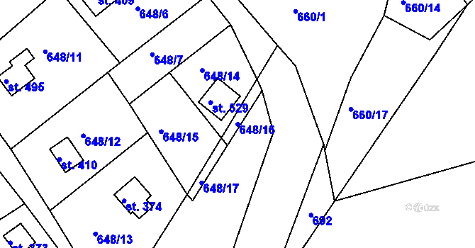 Parcela st. 648/16 v KÚ Řetová, Katastrální mapa