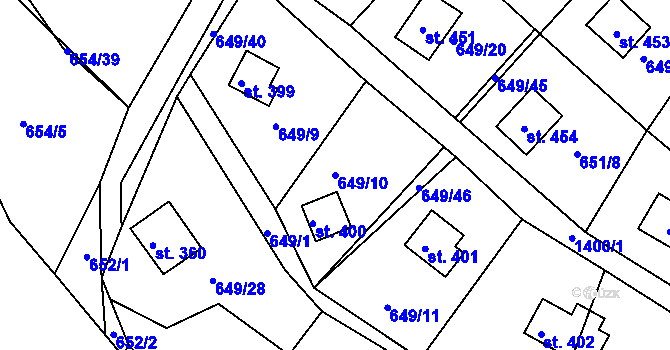 Parcela st. 649/10 v KÚ Řetová, Katastrální mapa