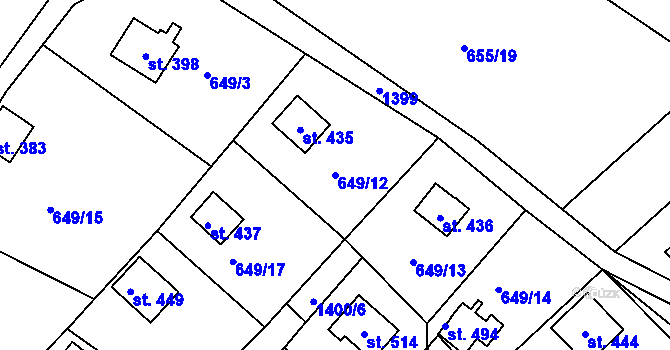Parcela st. 649/12 v KÚ Řetová, Katastrální mapa