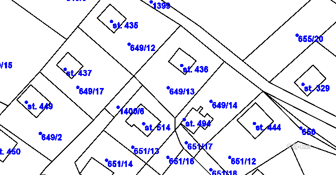 Parcela st. 649/13 v KÚ Řetová, Katastrální mapa