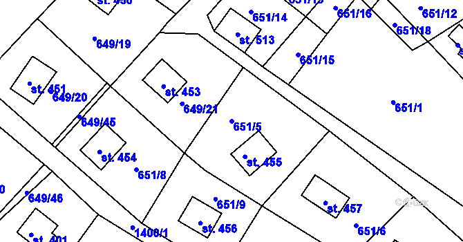 Parcela st. 651/5 v KÚ Řetová, Katastrální mapa