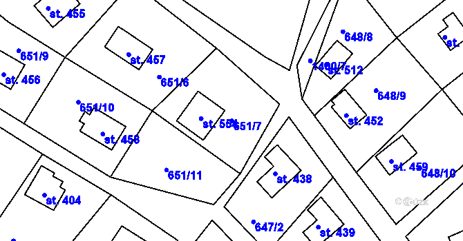 Parcela st. 651/7 v KÚ Řetová, Katastrální mapa