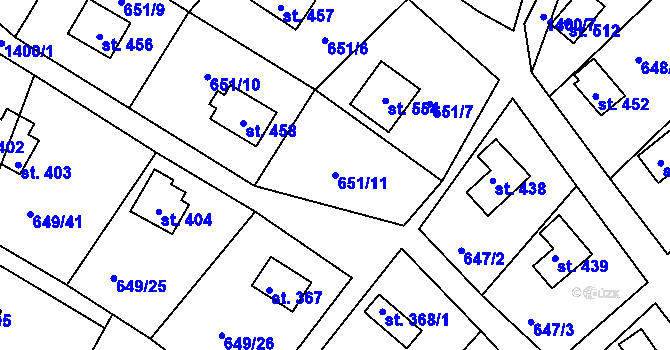 Parcela st. 651/11 v KÚ Řetová, Katastrální mapa