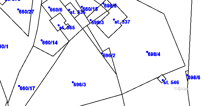 Parcela st. 696/2 v KÚ Řetová, Katastrální mapa