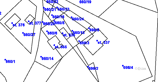 Parcela st. 698/3 v KÚ Řetová, Katastrální mapa