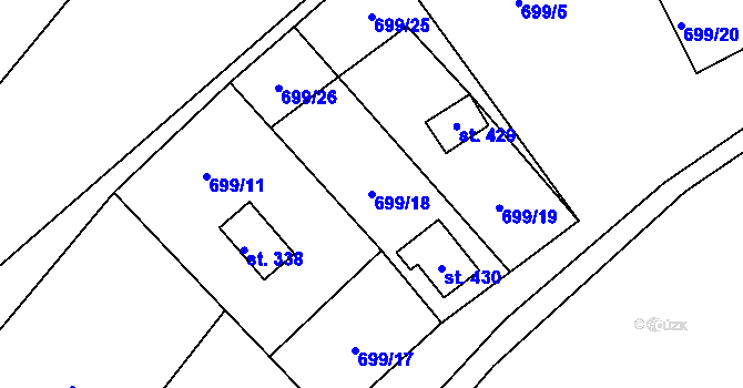 Parcela st. 699/18 v KÚ Řetová, Katastrální mapa